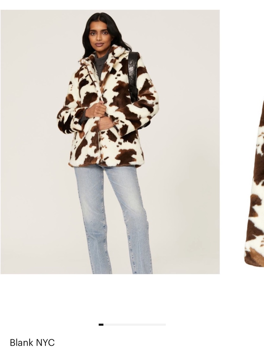 Blank NYC Cow-Print Faux Fur Jacket in Brown and White